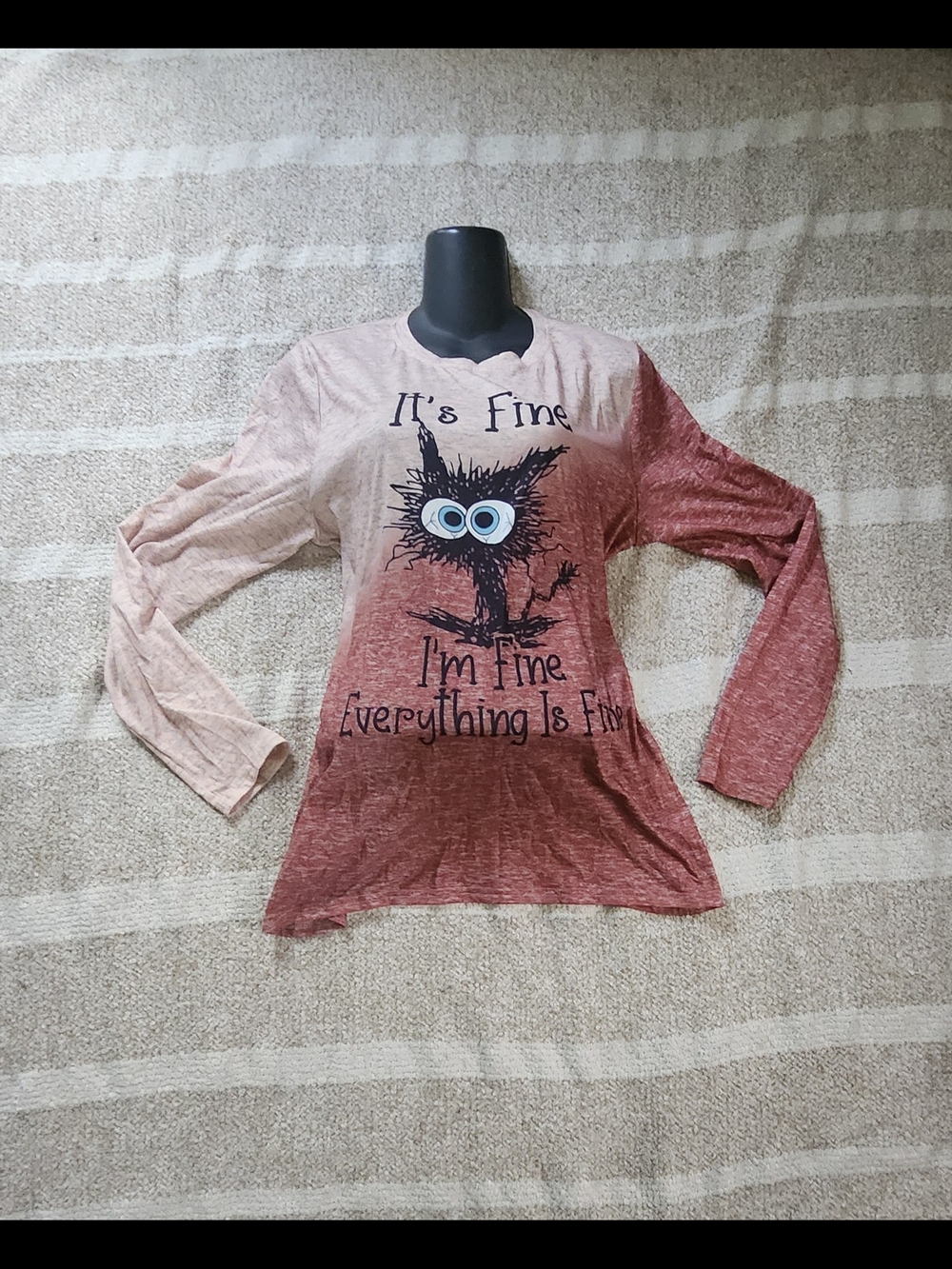 SHEIN Ombre Long-Sleeve Graphic Tee - Pink & Red